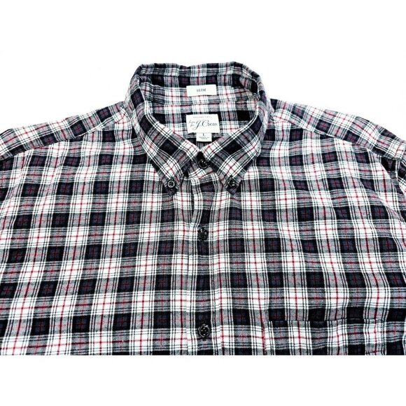 J. Crew Brushed Twill Slim Size Large White Black Red Flannel Button Down Shirt - Picture 11 of 11